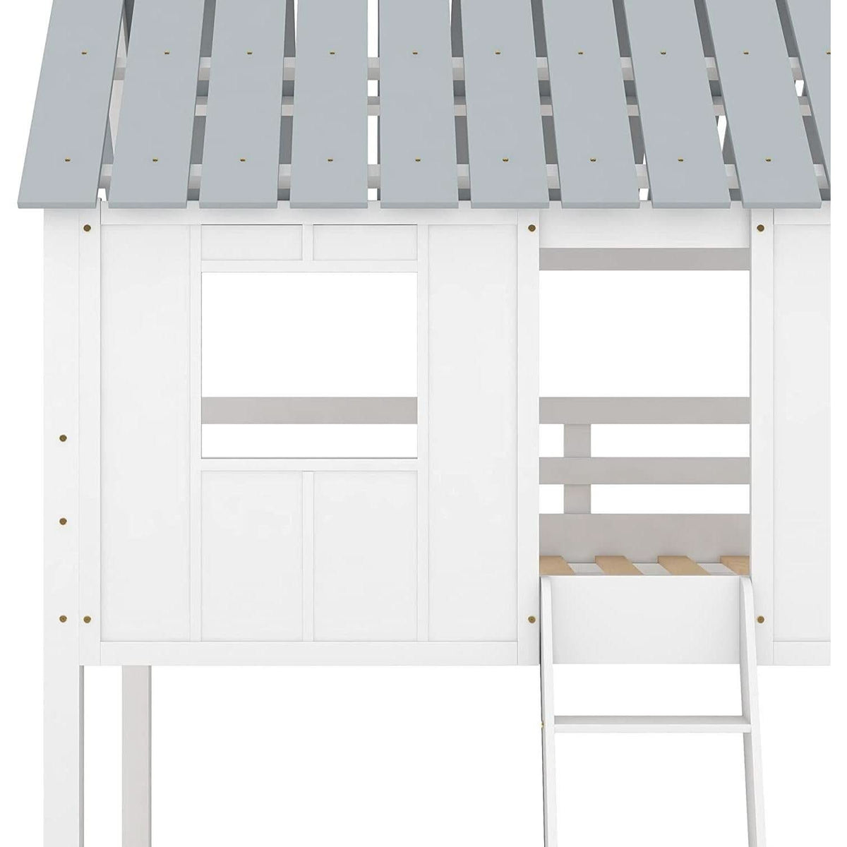 Twin House Bunk Bed With Playhouse White And Gray Finish