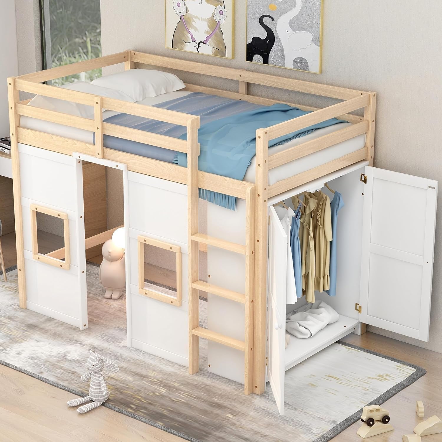 Twin Loft Bed With Built In Wardrobe And 2 Windows