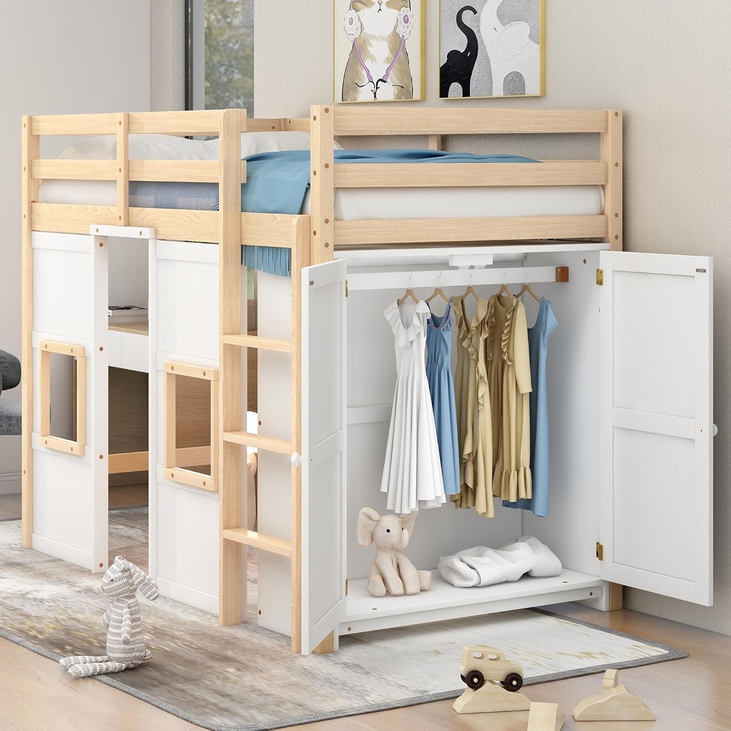 Twin Loft Bed With Built In Wardrobe And 2 Windows