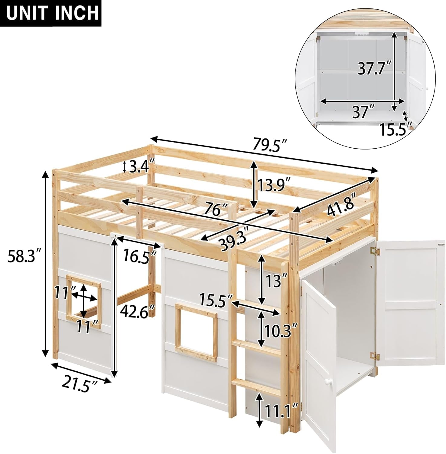 Twin Loft Bed With Built In Wardrobe And 2 Windows