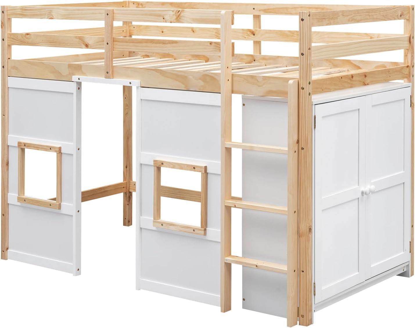 Twin Loft Bed With Built In Wardrobe And 2 Windows