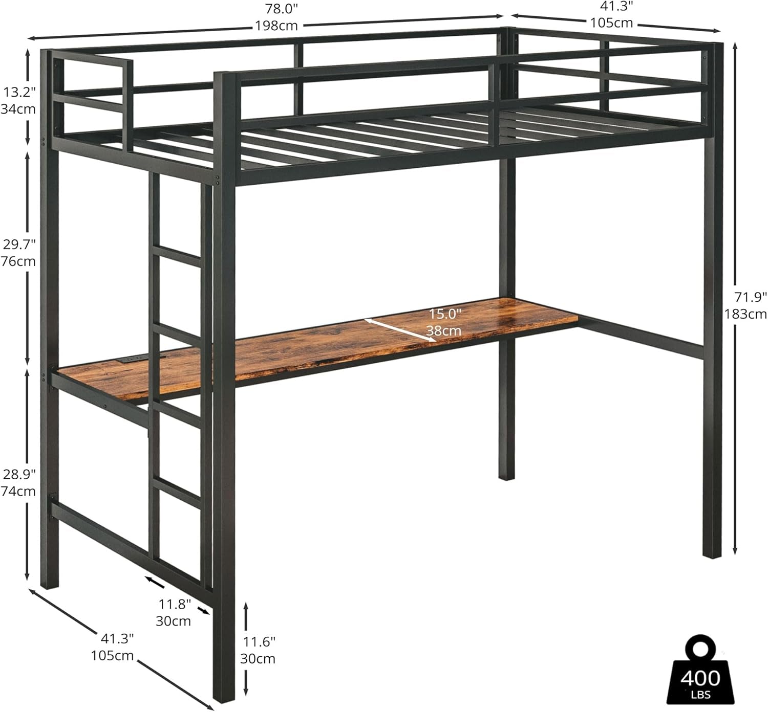 Twin Loft Bed With Desk And Power Outlet Black Metal Frame