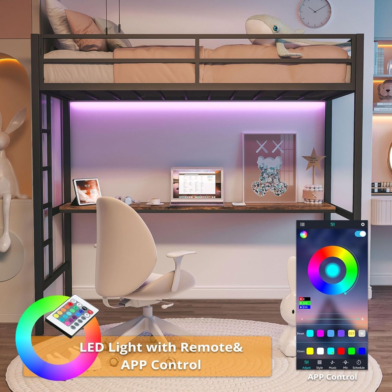 Twin Loft Bed With Desk And Power Outlet Black Metal Frame