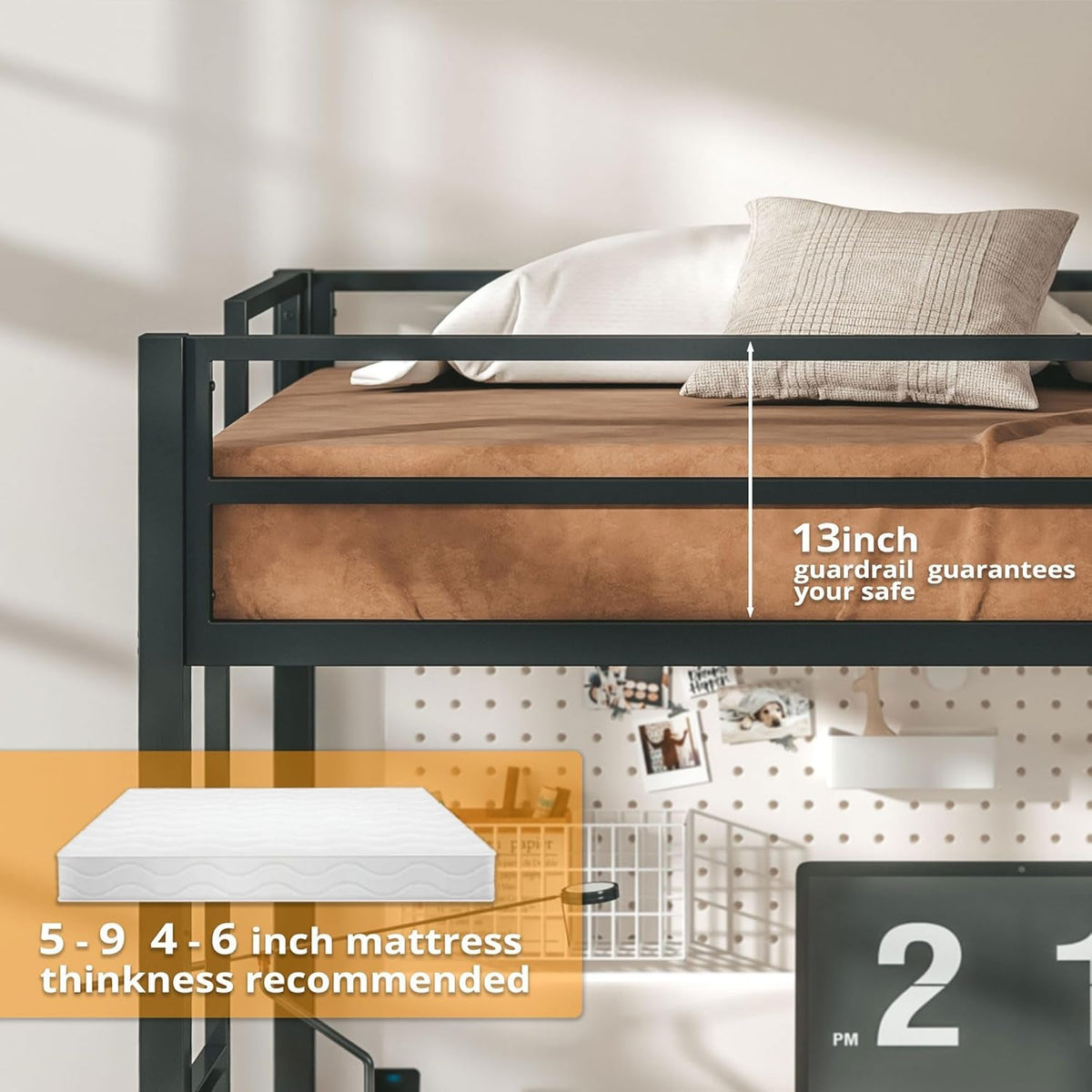 Twin Loft Bed With Desk And Power Outlet Black Metal Frame