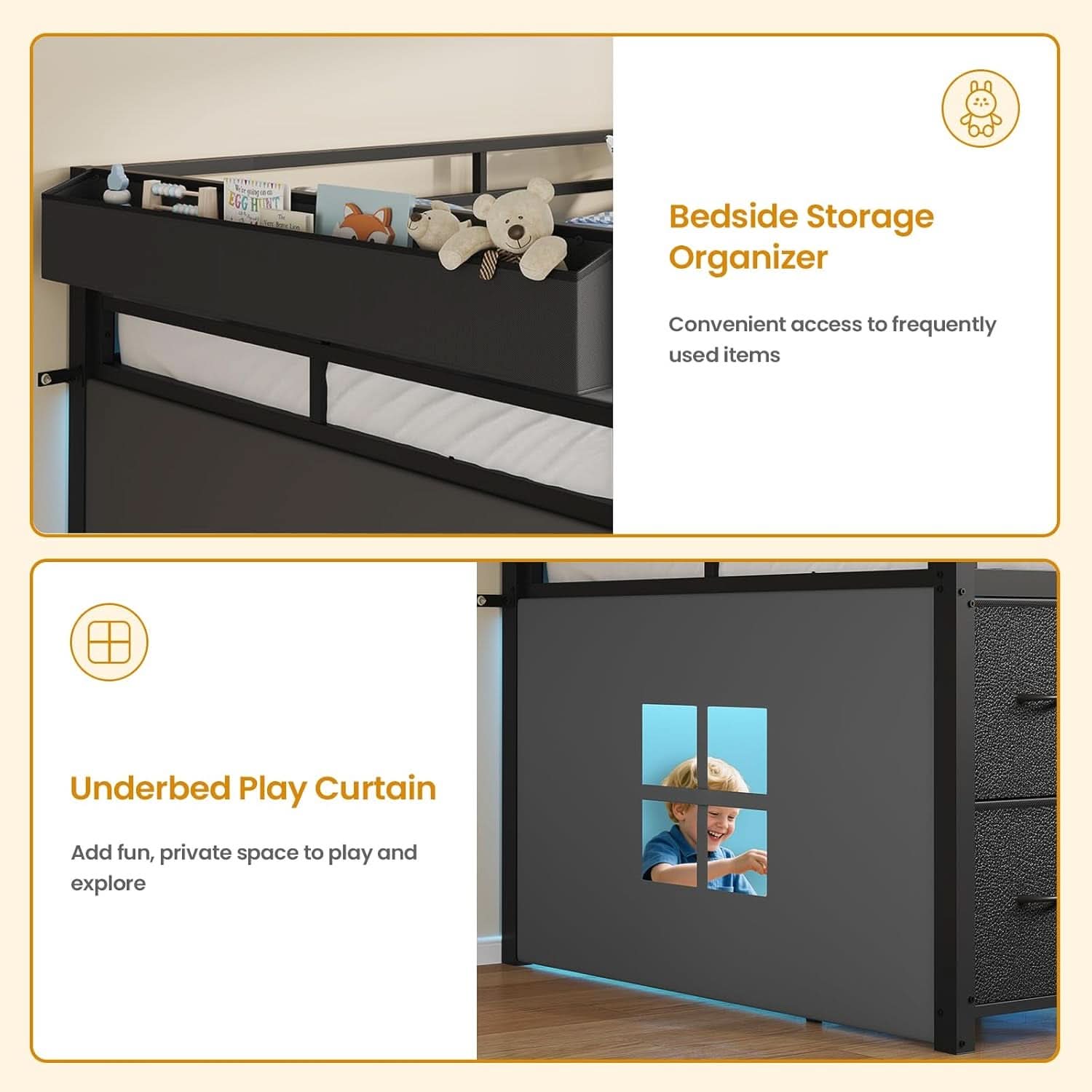 Twin Loft Bed With LED Lights And Storage Drawers Included