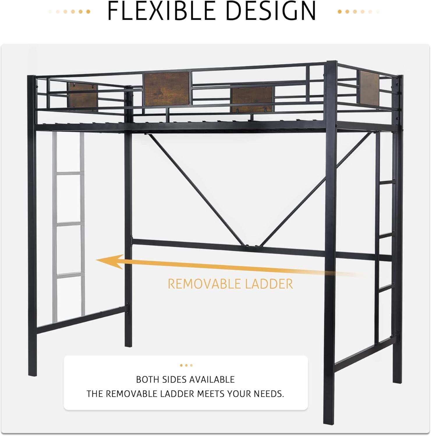 Twin Loft Bed With Ladder And Guard Rail In Rustic Style