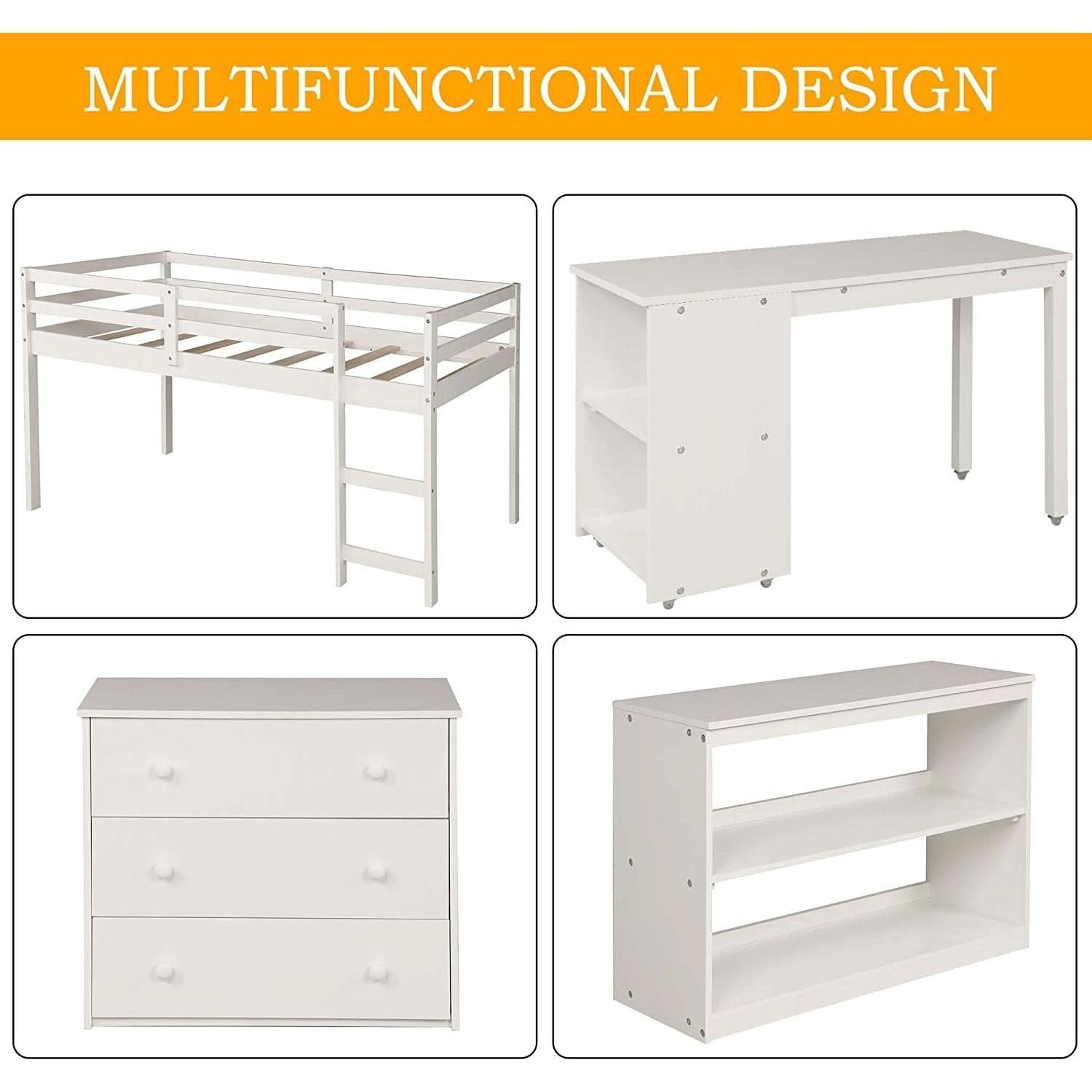 Twin Loft Bed With Rolling Desk And Storage For Small Rooms
