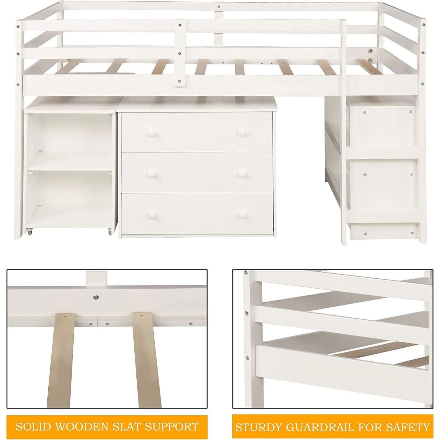 Twin Loft Bed With Rolling Desk And Storage For Small Rooms