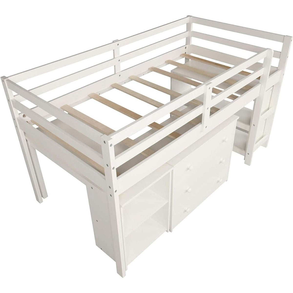Twin Loft Bed With Rolling Desk And Storage For Small Rooms