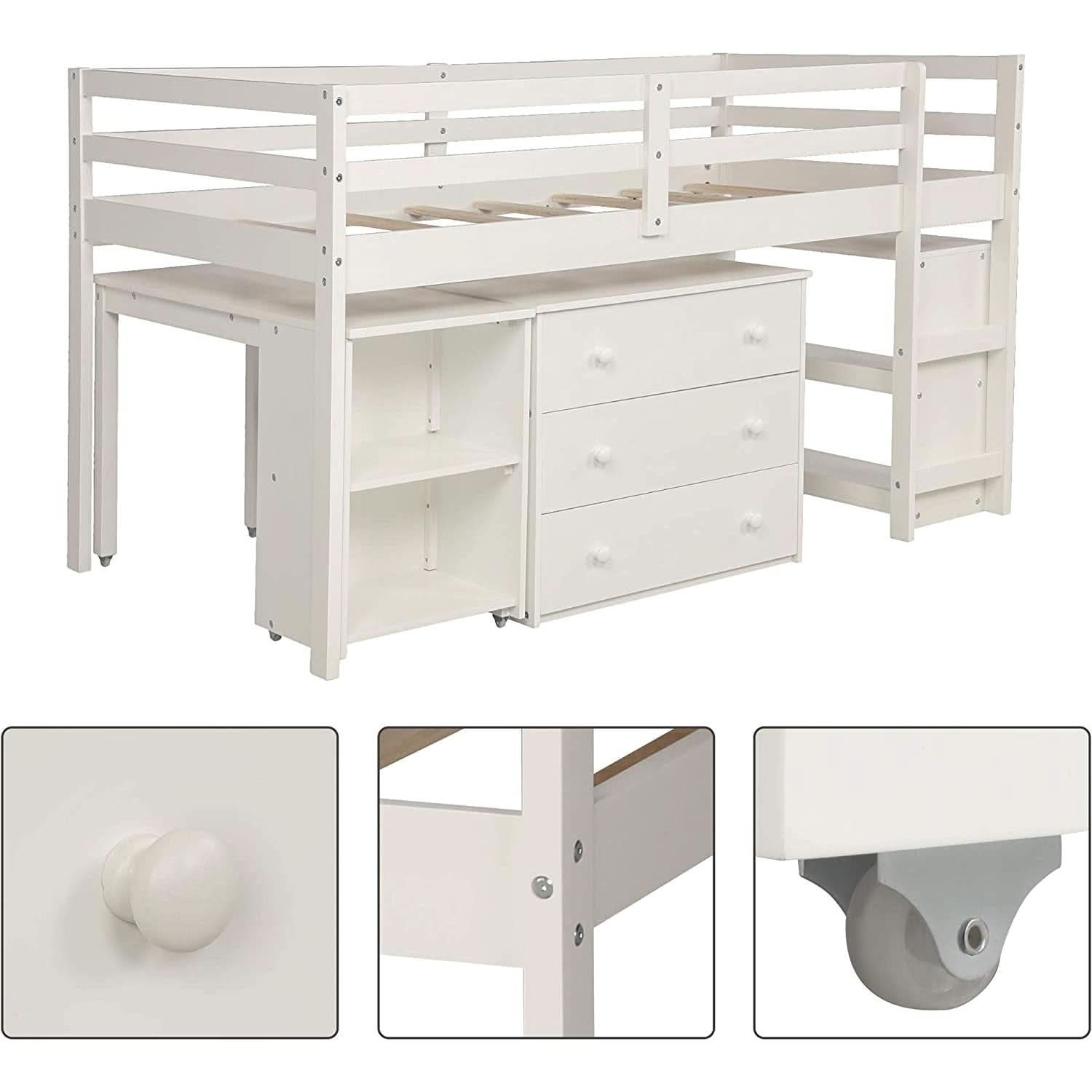 Twin Loft Bed With Rolling Desk And Storage For Small Rooms