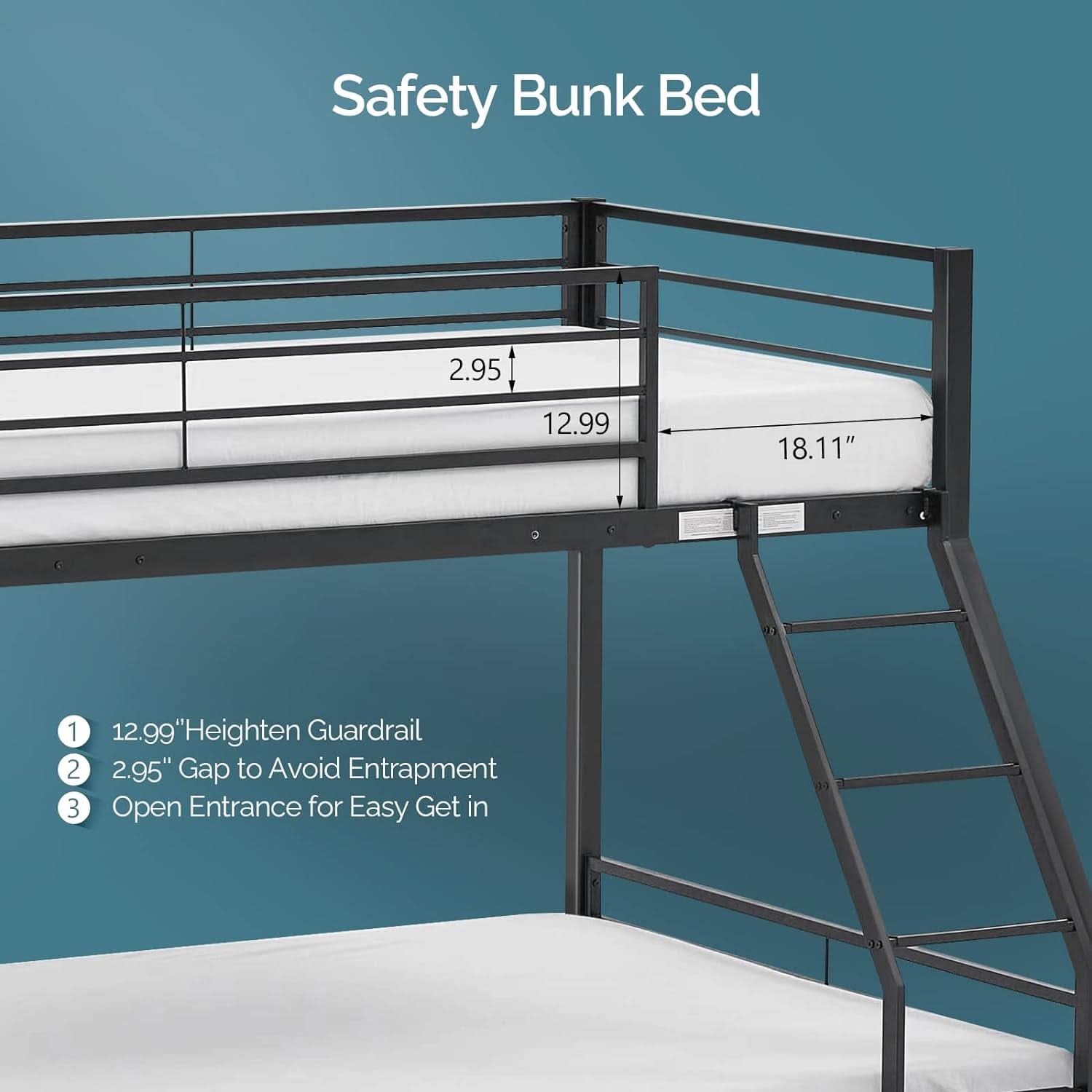 Twin Over Full Bunk Bed Black With Flat Steps Heavy Slats
