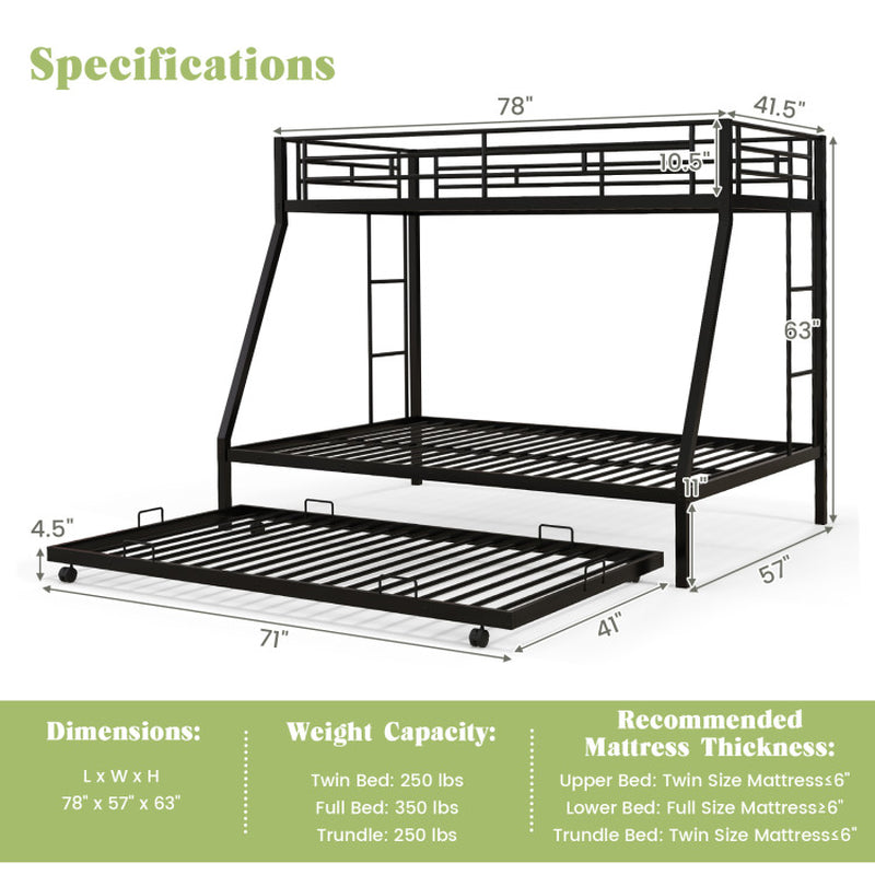Twin Over Full Bunk Bed Frame With Trundle For Guests