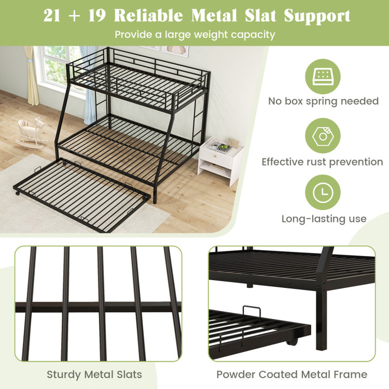 Twin Over Full Bunk Bed Frame With Trundle For Guests