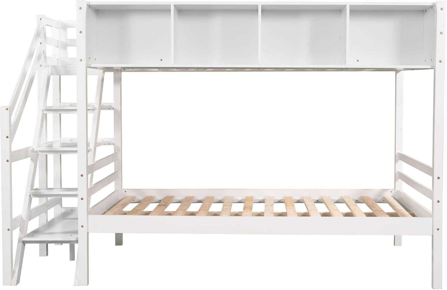 Twin Over Full Bunk Bed With Staircase And White Cabinets
