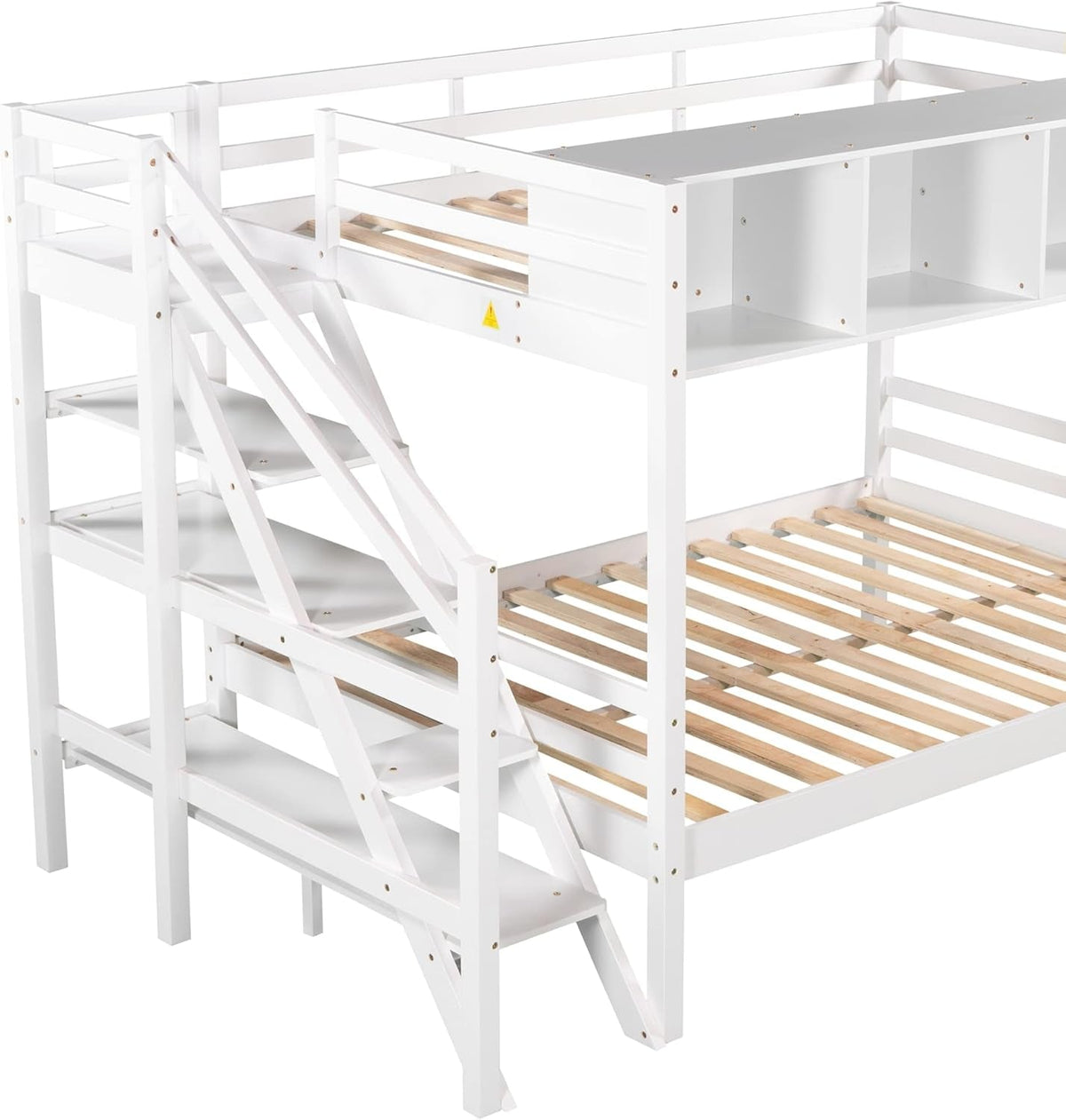 Twin Over Full Bunk Bed With Staircase And White Cabinets