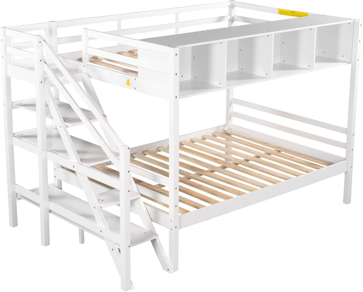 Twin Over Full Bunk Bed With Staircase And White Cabinets