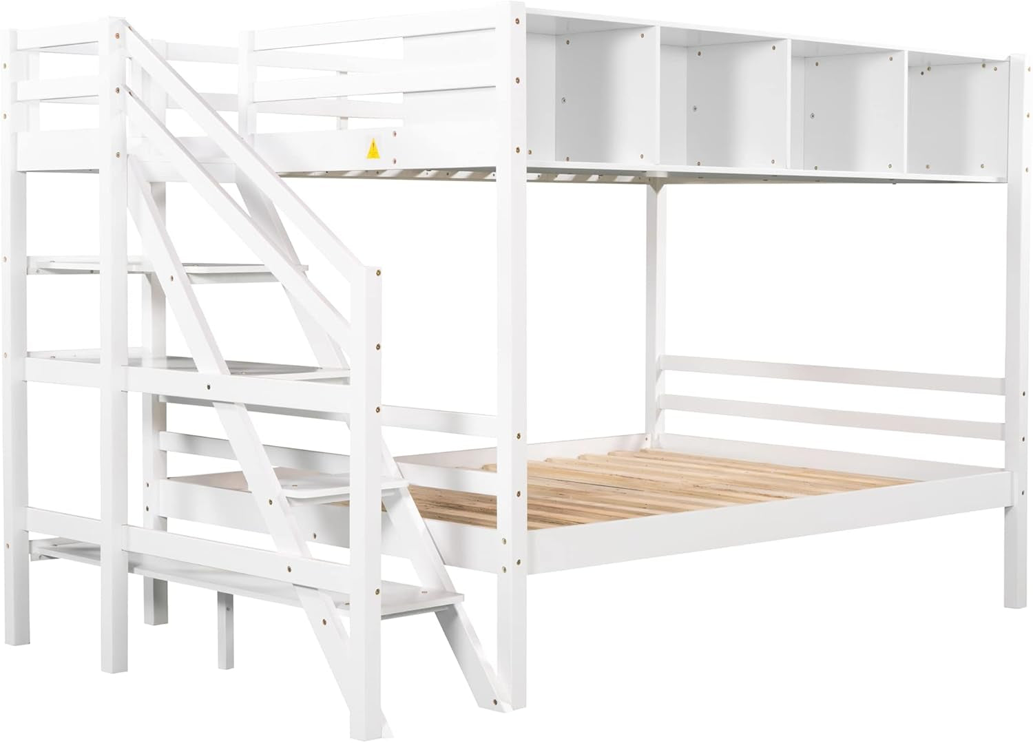 Twin Over Full Bunk Bed With Staircase And White Cabinets