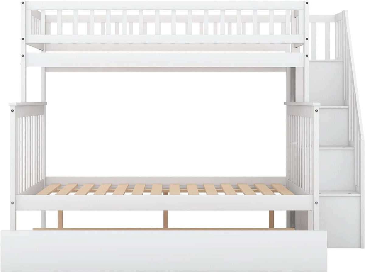 Twin Over Full Bunk Bed With Stairs And Trundle White Wood