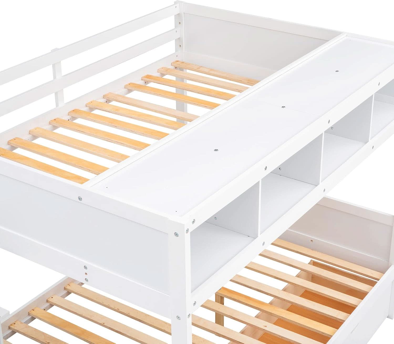 Twin Over Full Bunk Bed With Storage Shelves And Staircase