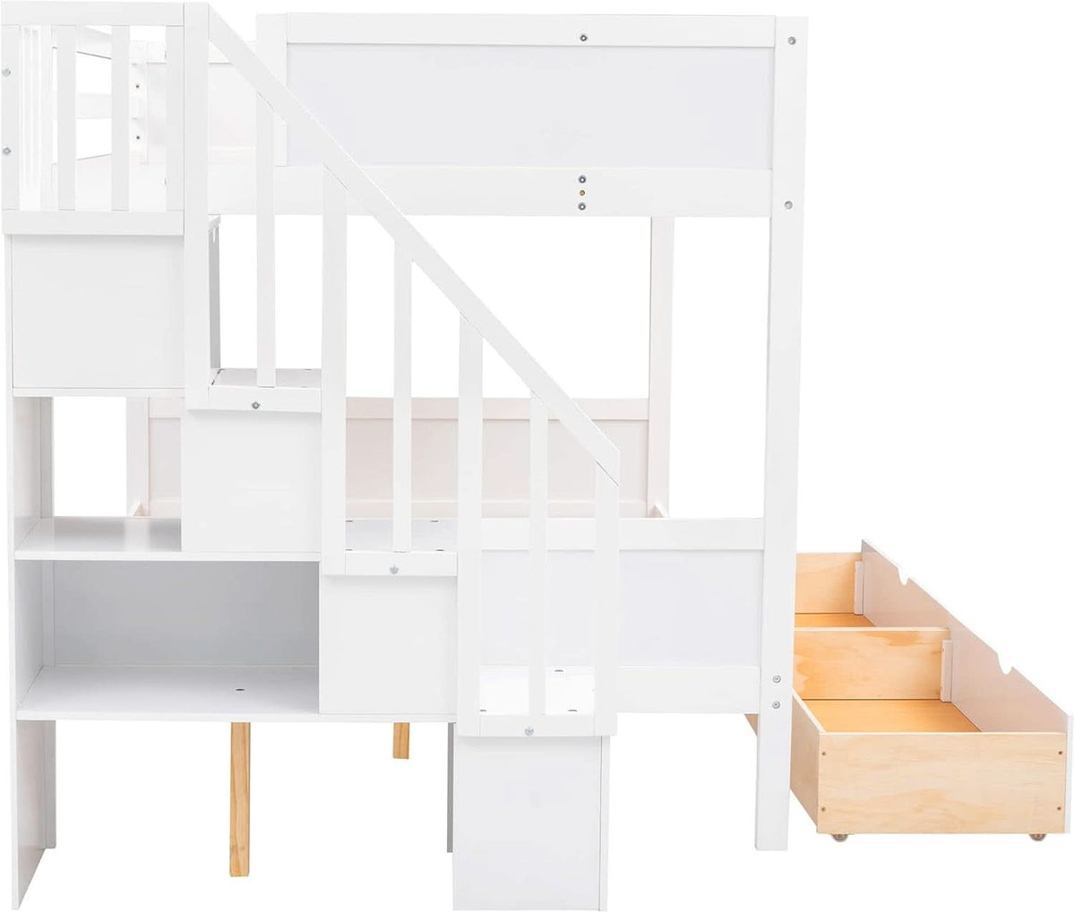 Twin Over Full Bunk Bed With Storage Shelves And Staircase