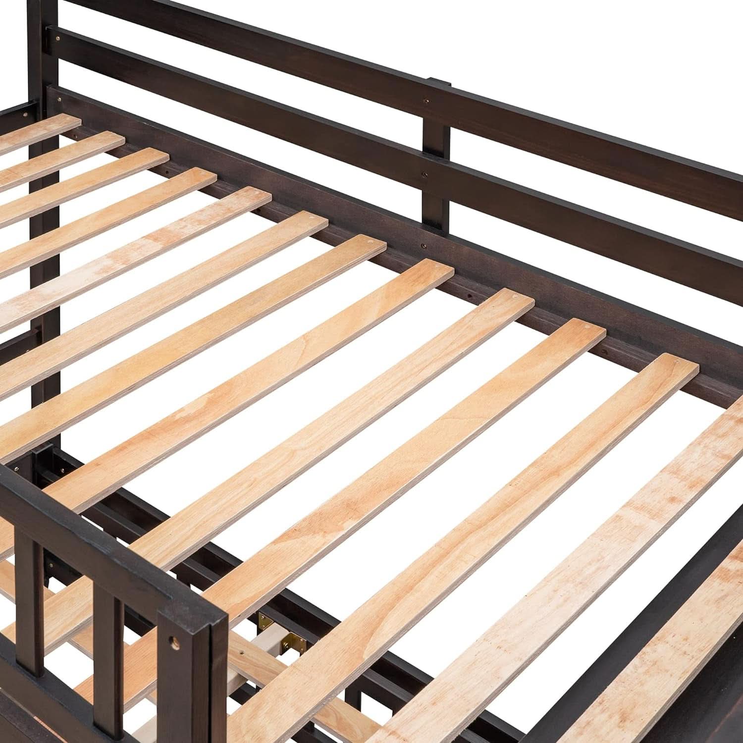 Twin Over Full Bunk Bed With Storage Solid Wood Espresso