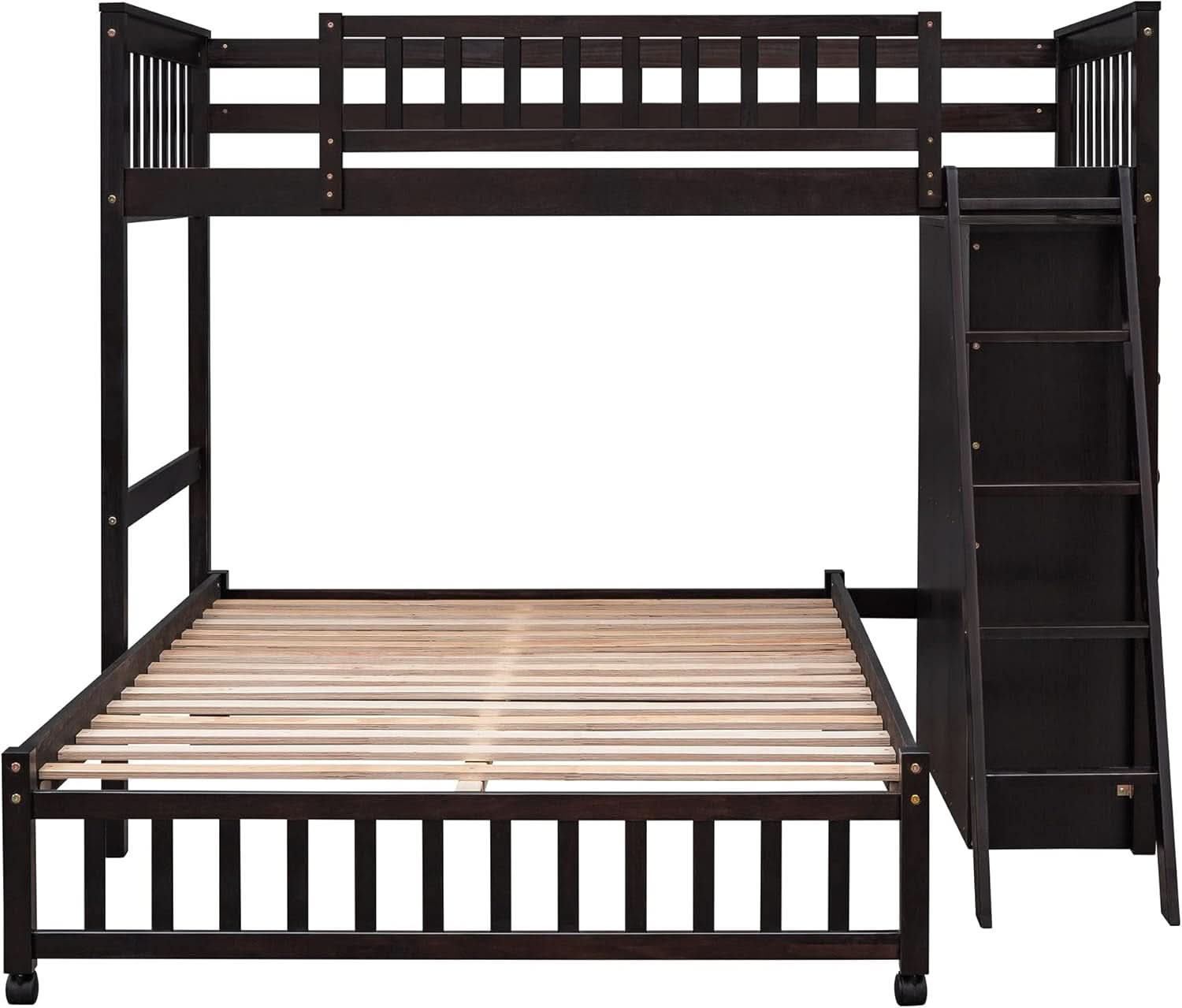 Twin Over Full Bunk Bed With Storage Solid Wood Espresso