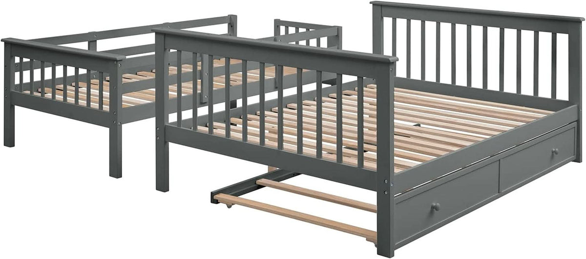 Twin Over Full Bunk Bed With Trundle Storage Shelves Grey