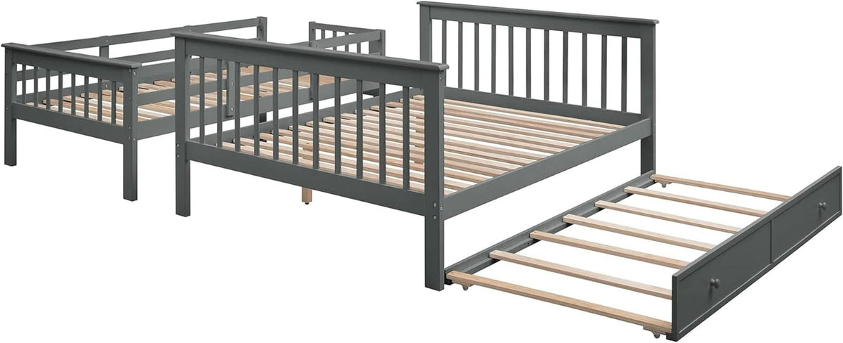 Twin Over Full Bunk Bed With Trundle Storage Shelves Grey