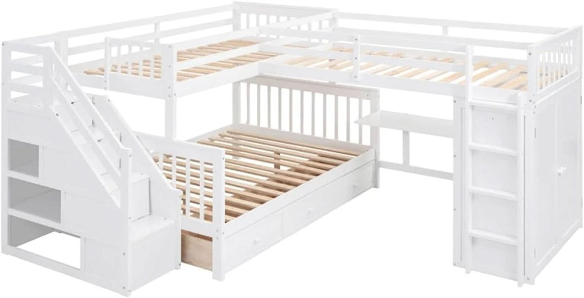 Twin Over Full L Shaped Bunk Bed Desk And Wardrobe Grey