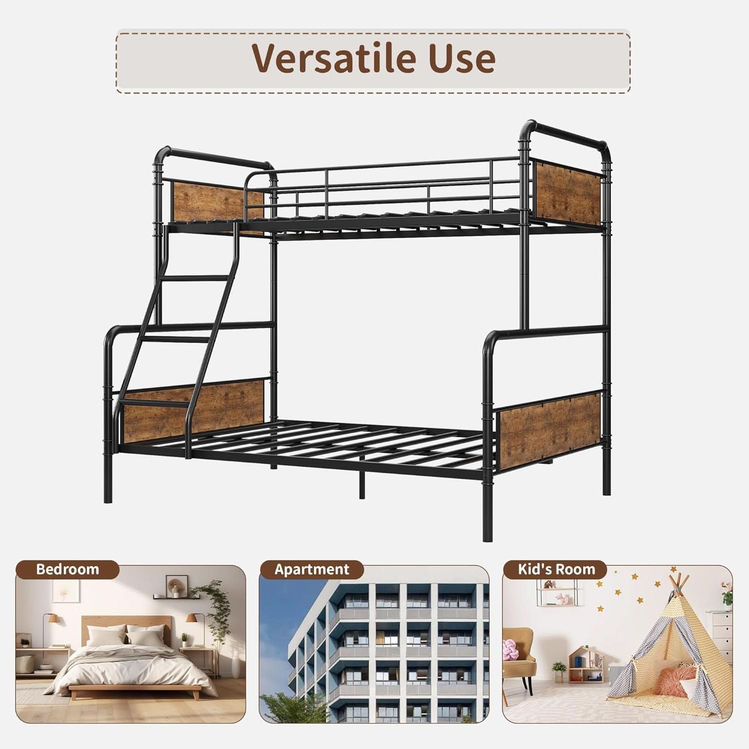 Twin Over Full Metal Bunk Bed Vintage Brown Space Saving
