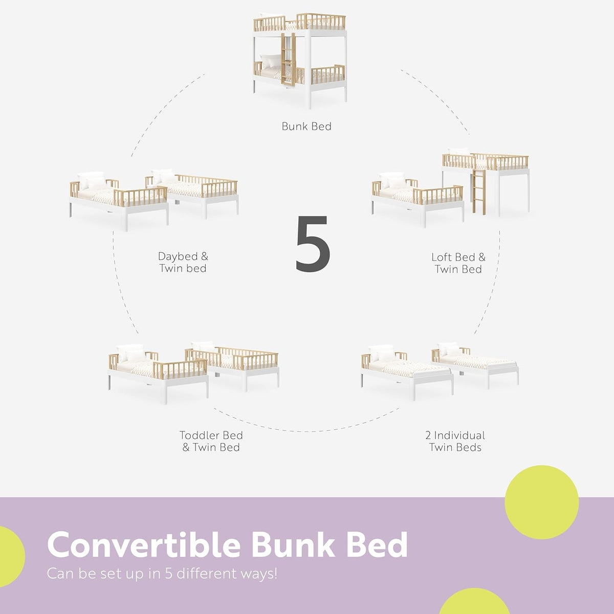 Twin-Over-Twin 5-In-1 Convertible Bunk Bed White Finish