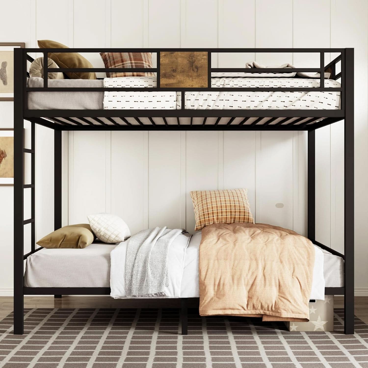 Twin Over Twin Bunk Bed Black Space Saving Metal Frame