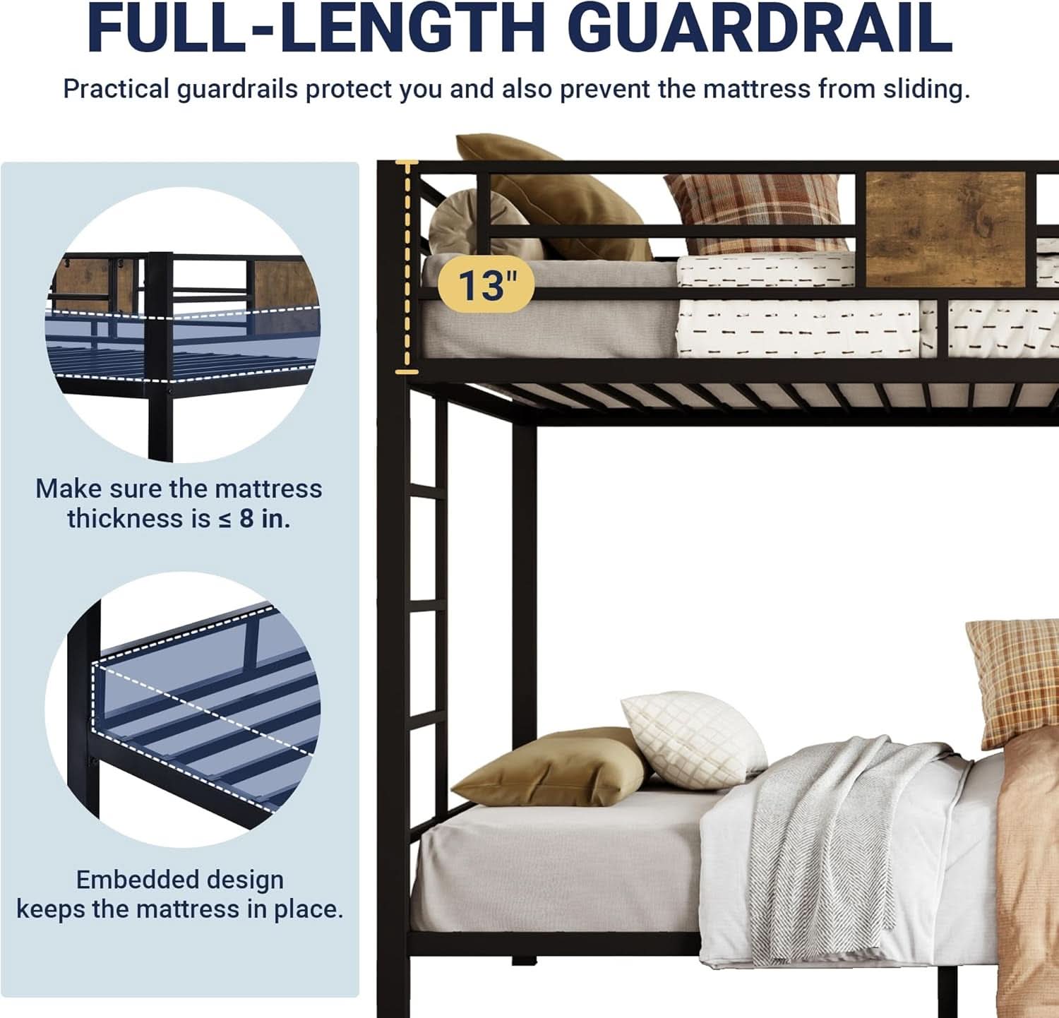 Twin Over Twin Bunk Bed Black Space Saving Metal Frame