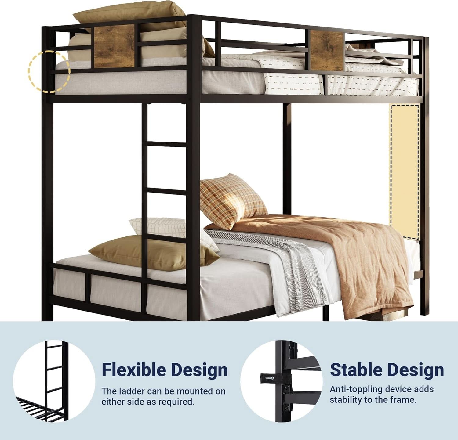Twin Over Twin Bunk Bed Black Space Saving Metal Frame