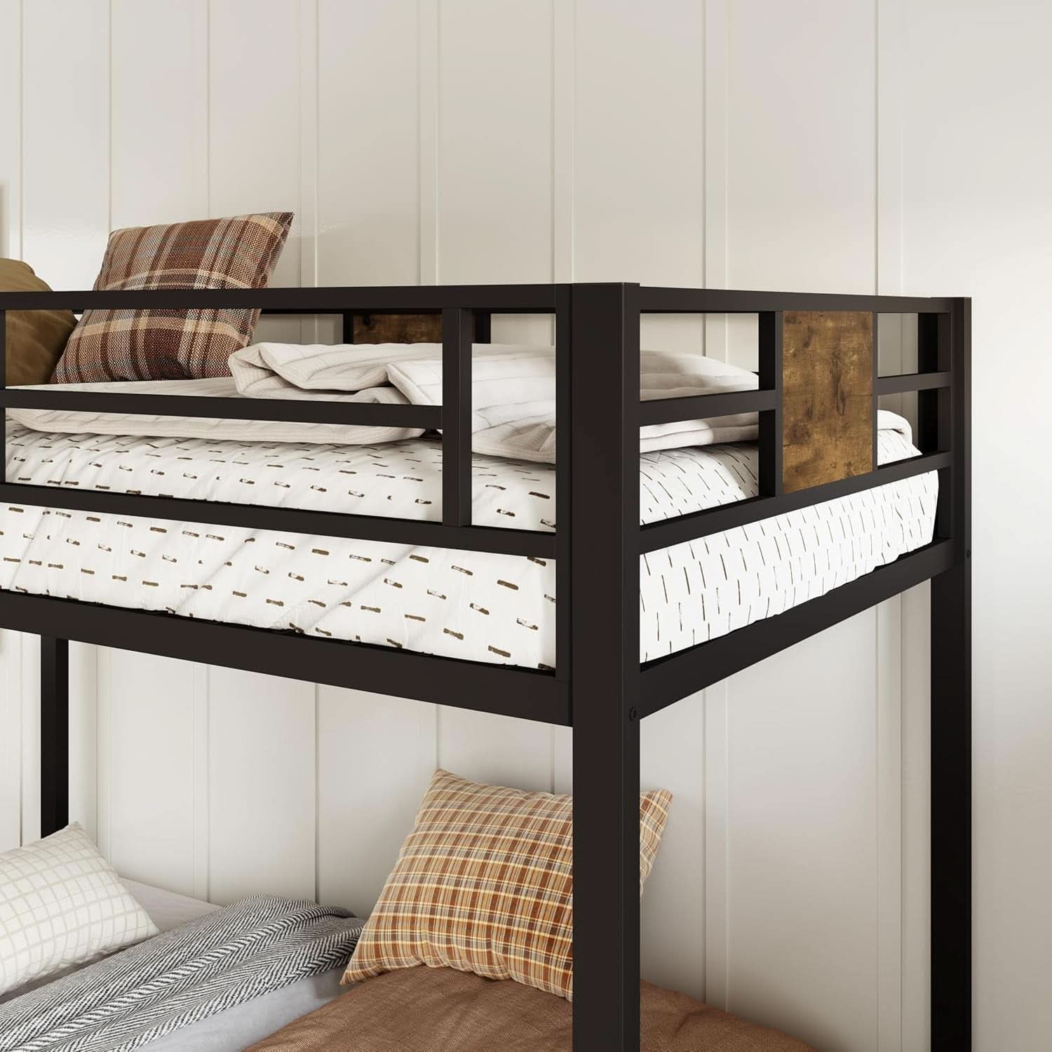 Twin Over Twin Bunk Bed Black Space Saving Metal Frame