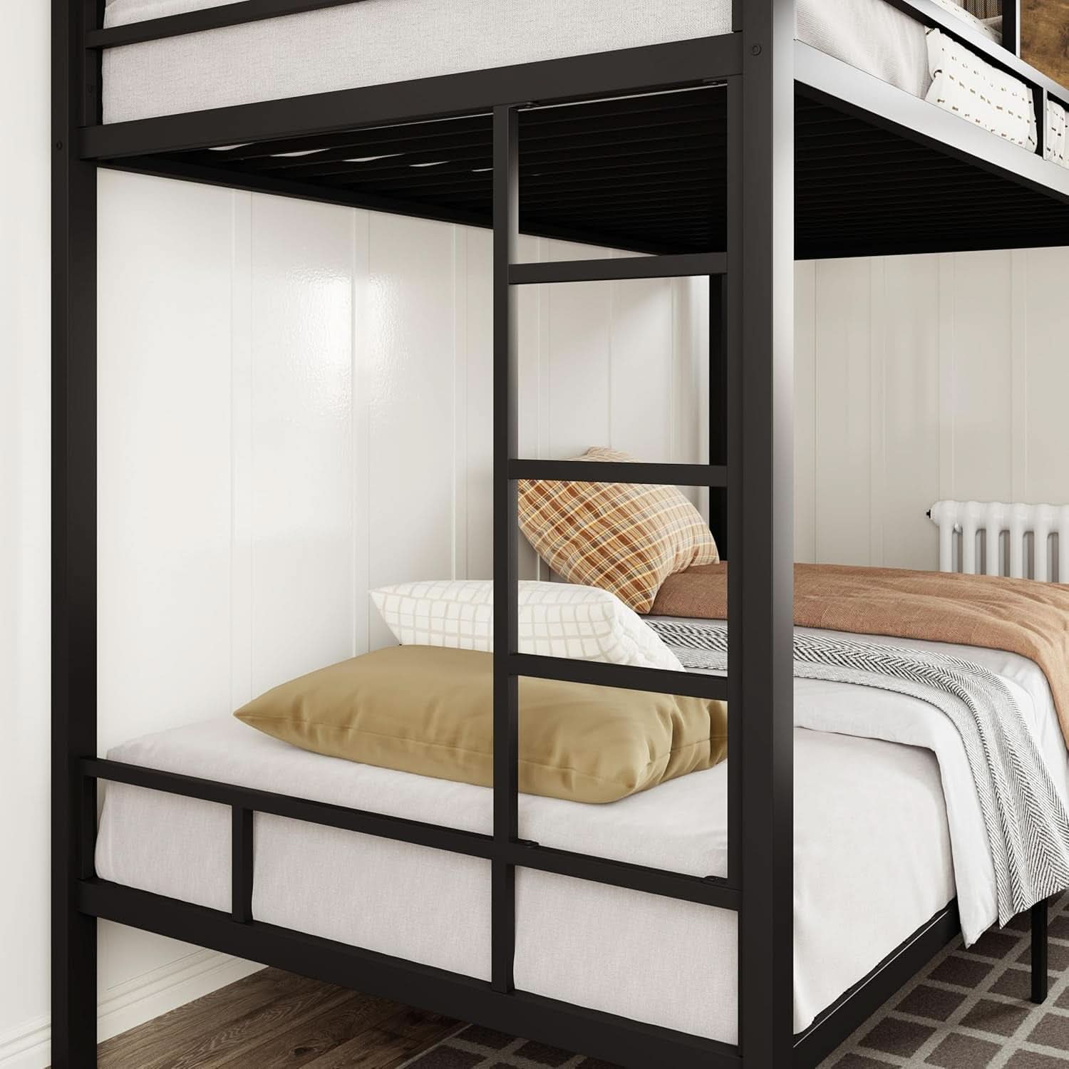 Twin Over Twin Bunk Bed Black Space Saving Metal Frame