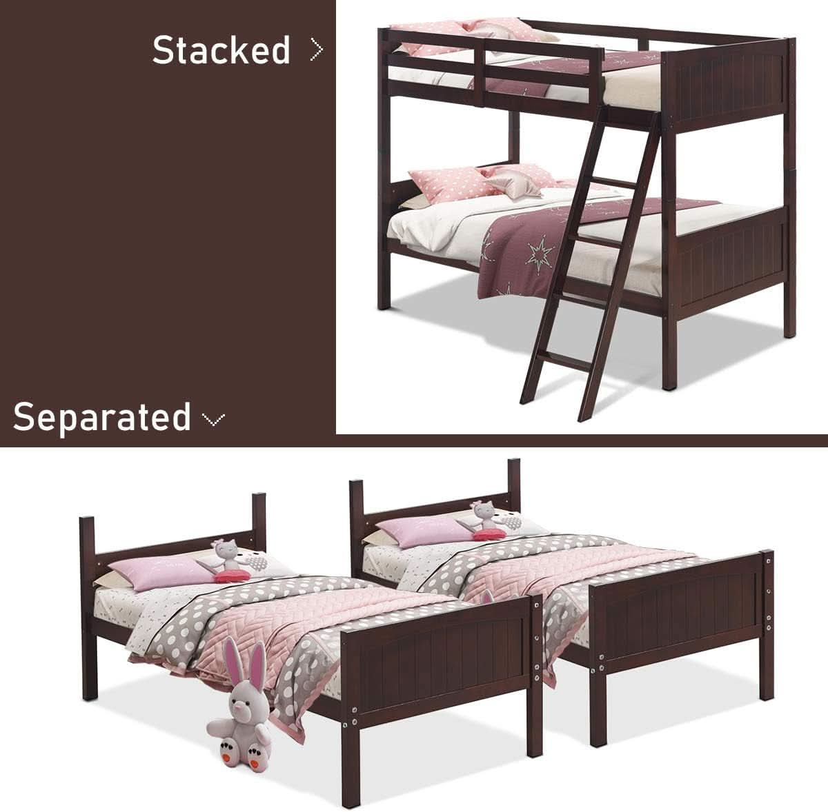 Twin Over Twin Bunk Bed Espresso With Safety Rails