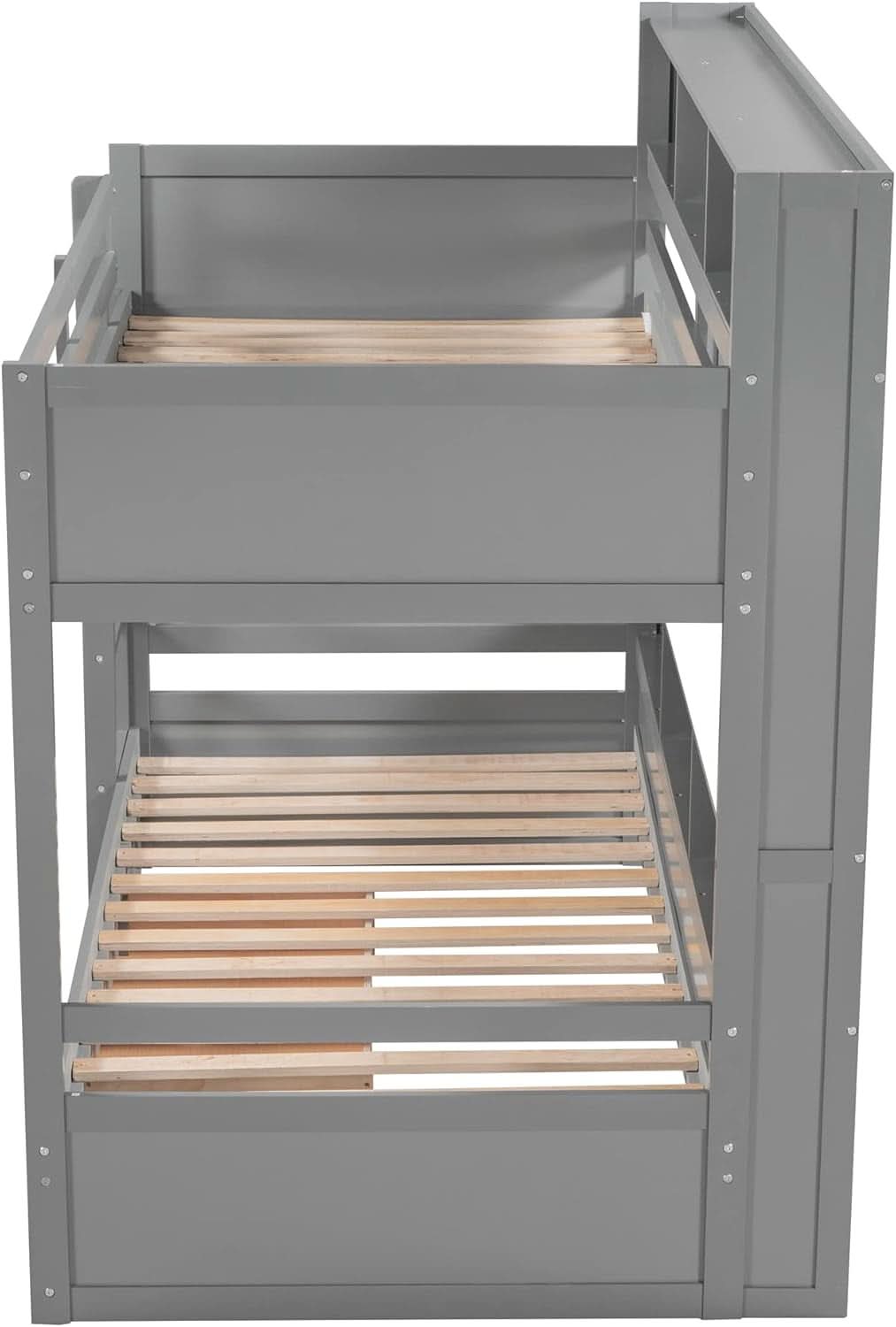 Twin Over Twin Bunk Bed Gray Storage Drawer And Shelves