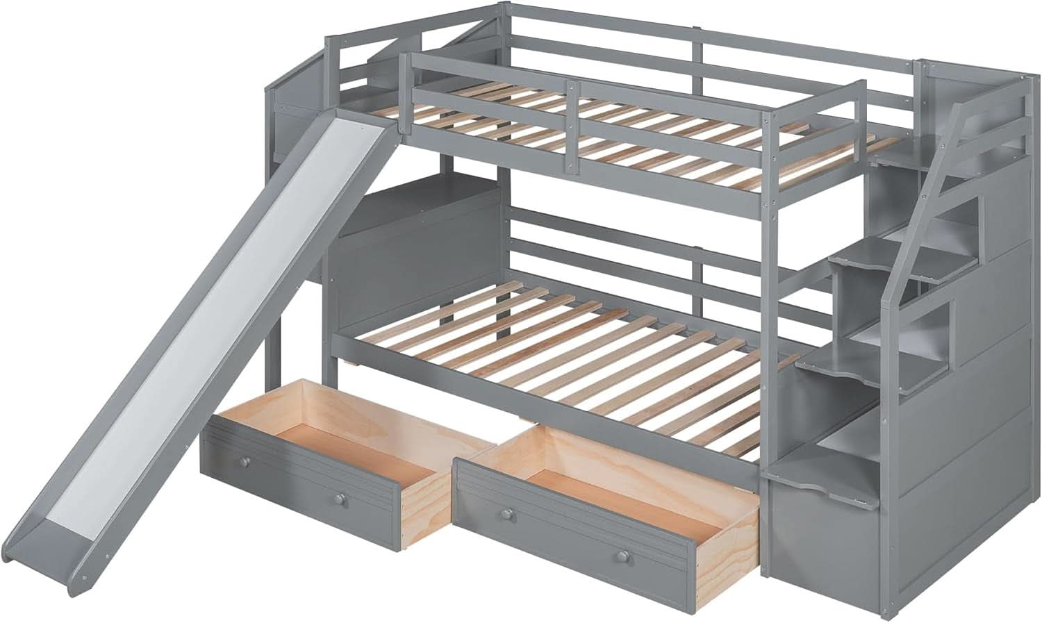 Twin Over Twin Bunk Bed With 4 Drawers Gray For Kids Rooms