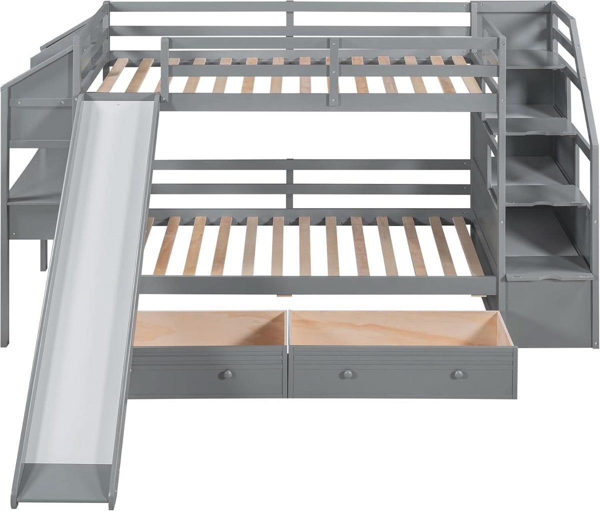Twin Over Twin Bunk Bed With 4 Drawers Gray For Kids Rooms