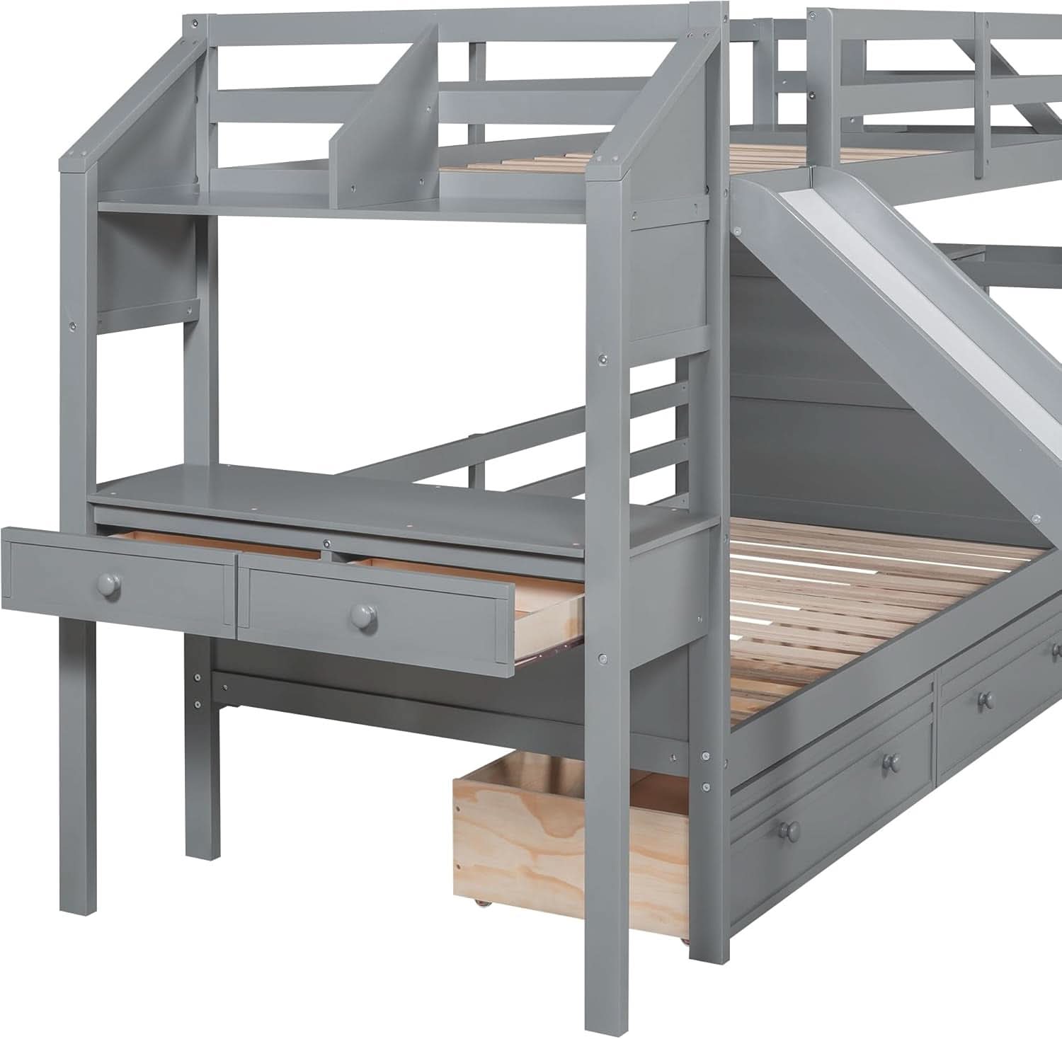 Twin Over Twin Bunk Bed With 4 Drawers Gray For Kids Rooms