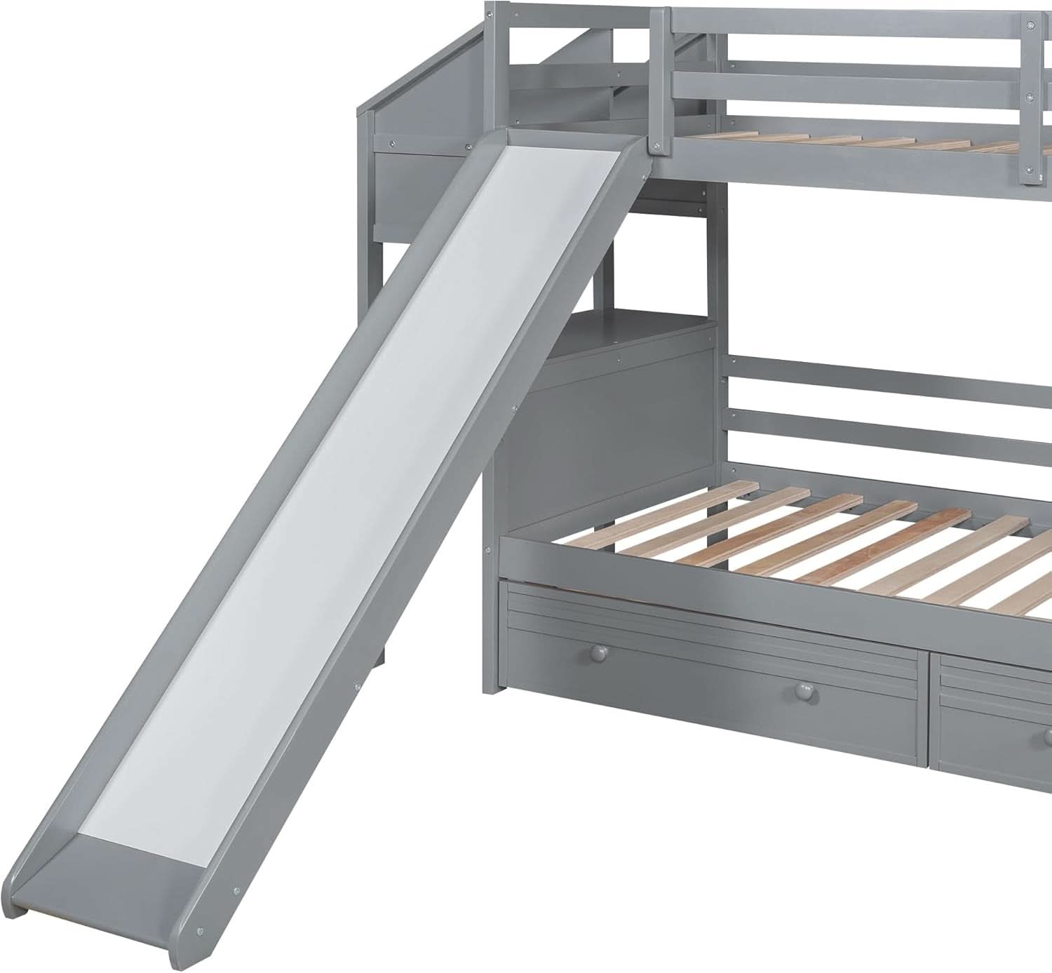 Twin Over Twin Bunk Bed With 4 Drawers Gray For Kids Rooms