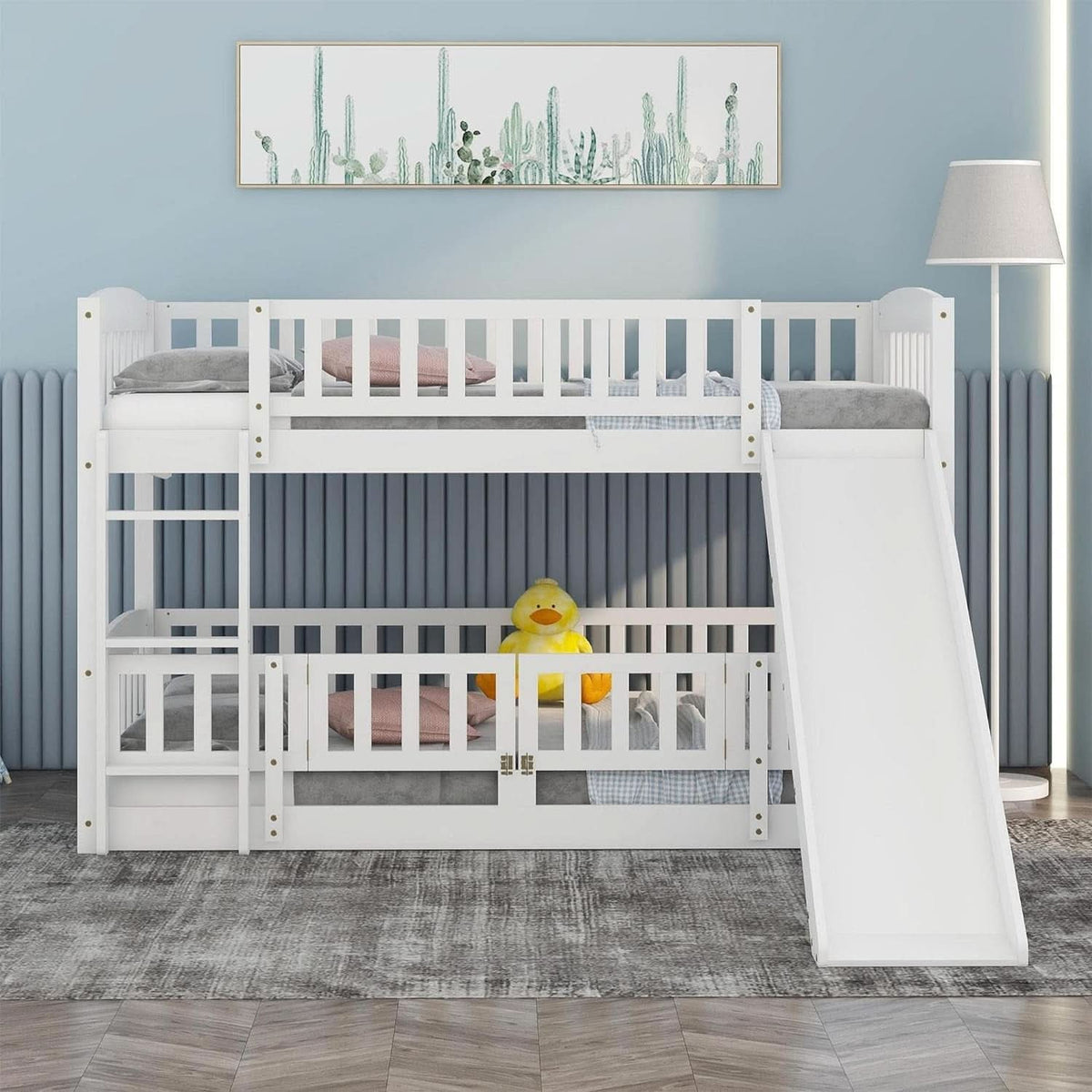 Twin Over Twin Bunk Bed With Slide And Stairs White