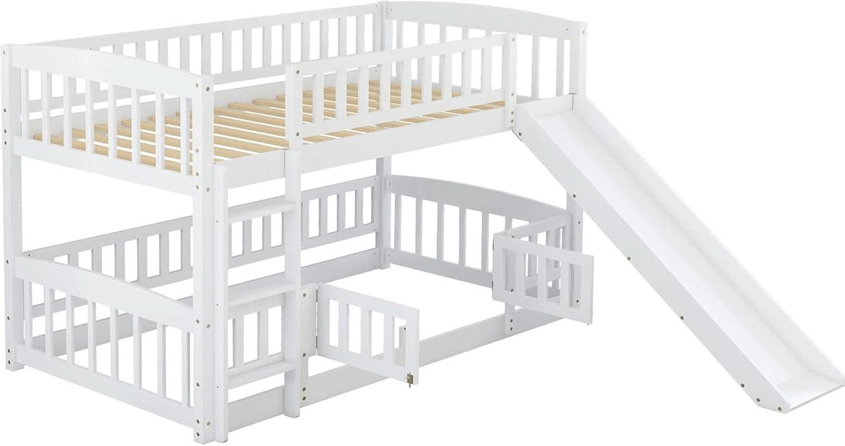 Twin Over Twin Bunk Bed With Slide And Stairs White