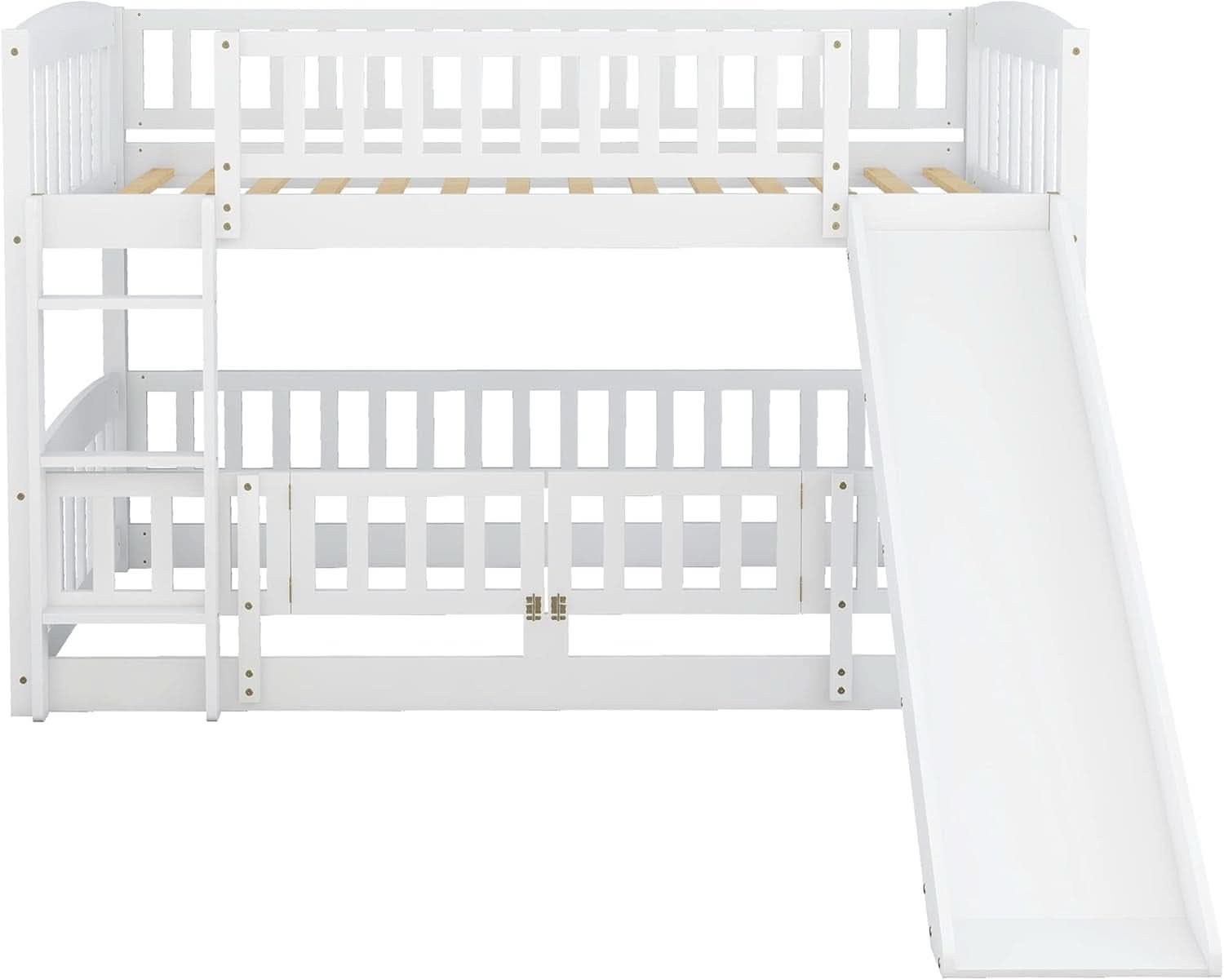 Twin Over Twin Bunk Bed With Slide And Stairs White