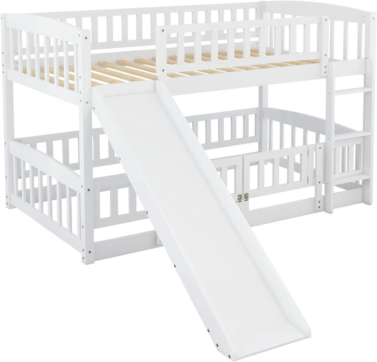 Twin Over Twin Bunk Bed With Slide And Stairs White