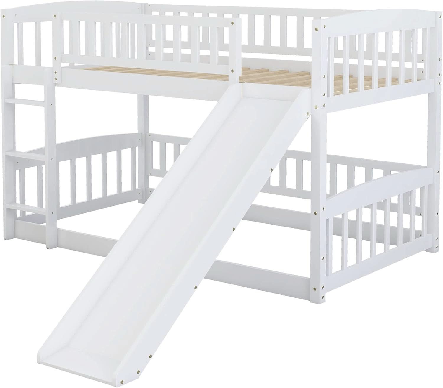 Twin Over Twin Bunk Bed With Slide And Stairs White