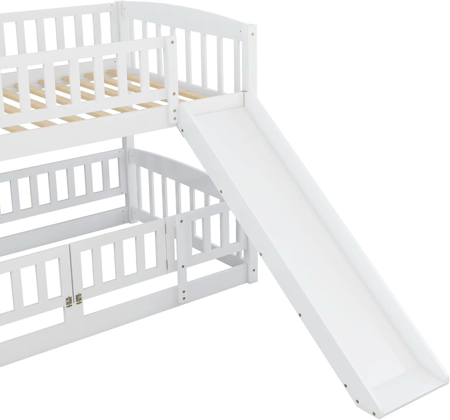 Twin Over Twin Bunk Bed With Slide And Stairs White
