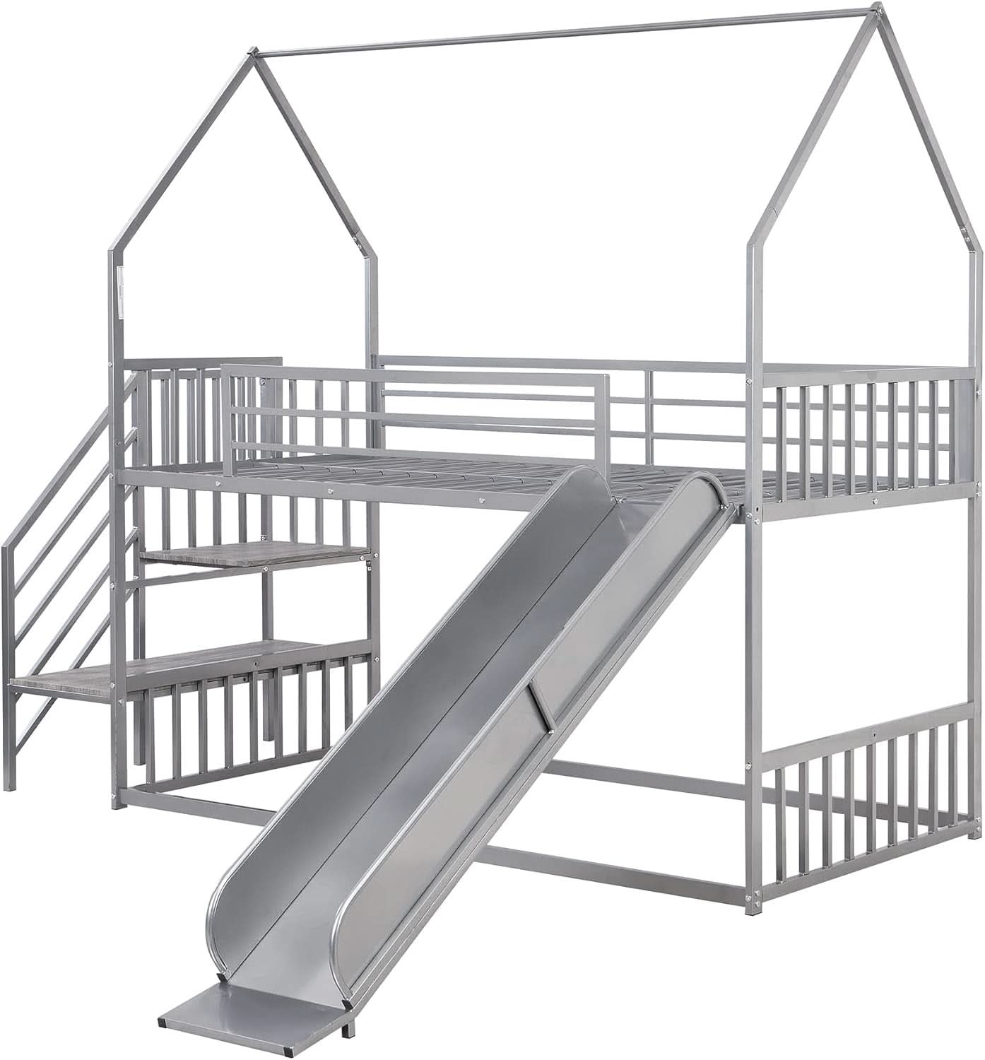 Twin Over Twin Bunk Bed With Slide And Storage Stairs