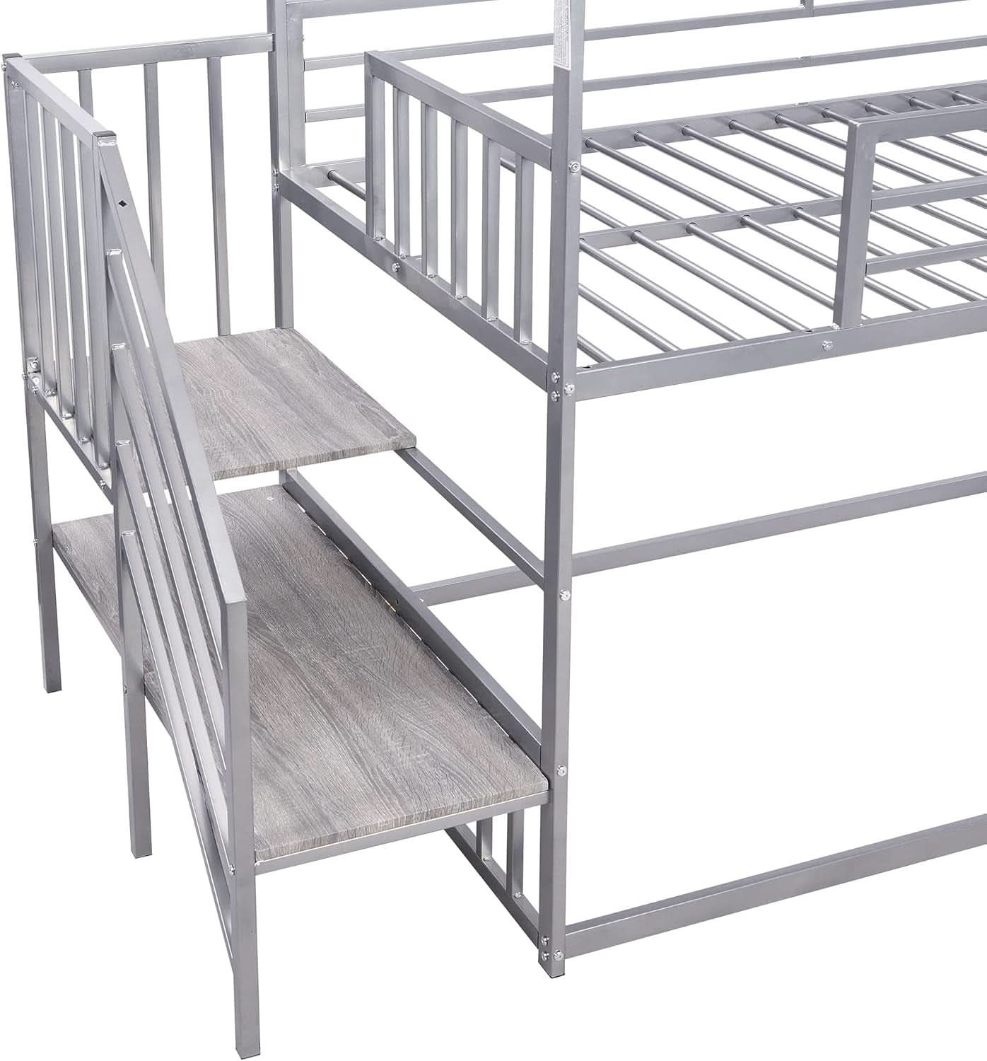 Twin Over Twin Bunk Bed With Slide And Storage Stairs